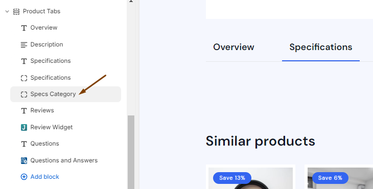 Default Specs Category Block