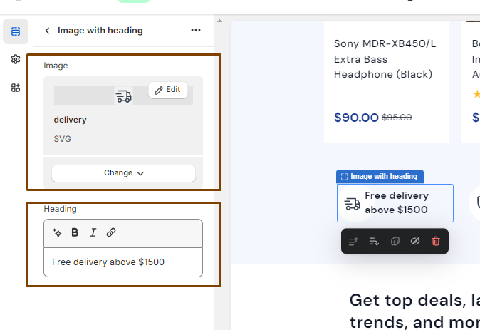 Image with Heading Block Settings