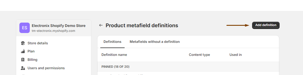 Metafield Add Definition Button