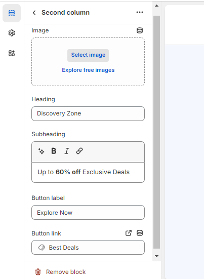 Second Column Settings