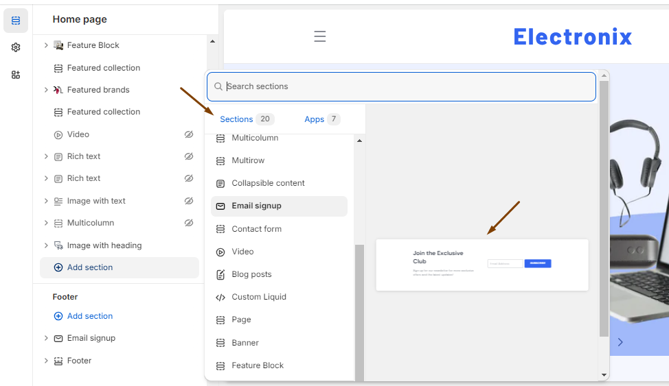 Section Options and Preview