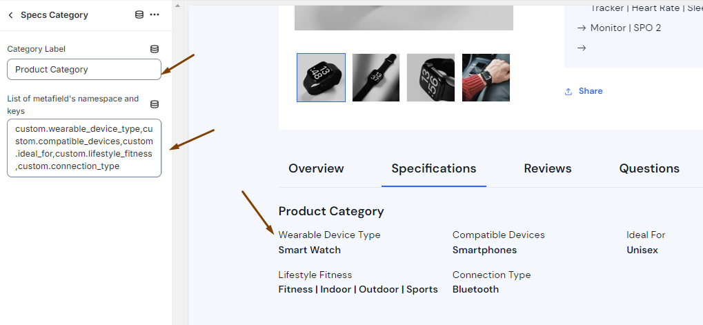 Specs Category Block Values